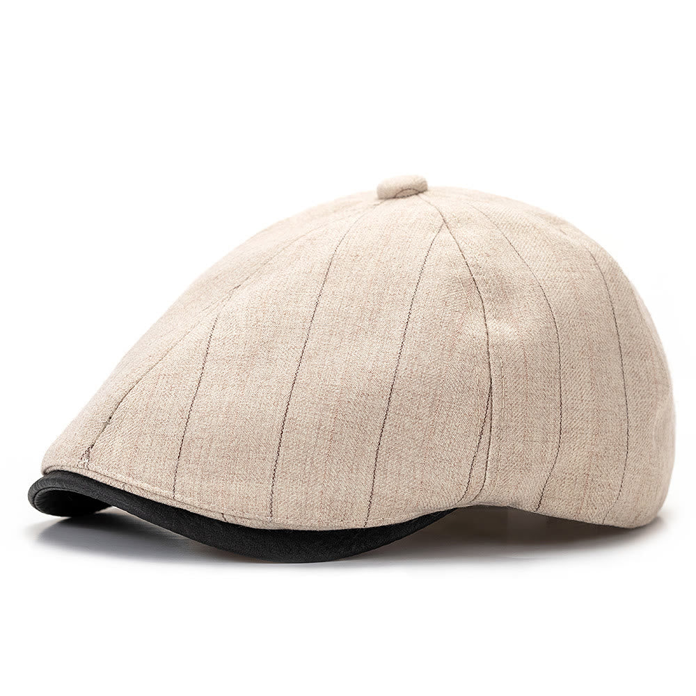Sommerlicher Retro-Baretthut mit Streifenmuster und kontrastierender Krempe - Cremefarben - Verstellbar (22 1/2"-24") - image 0