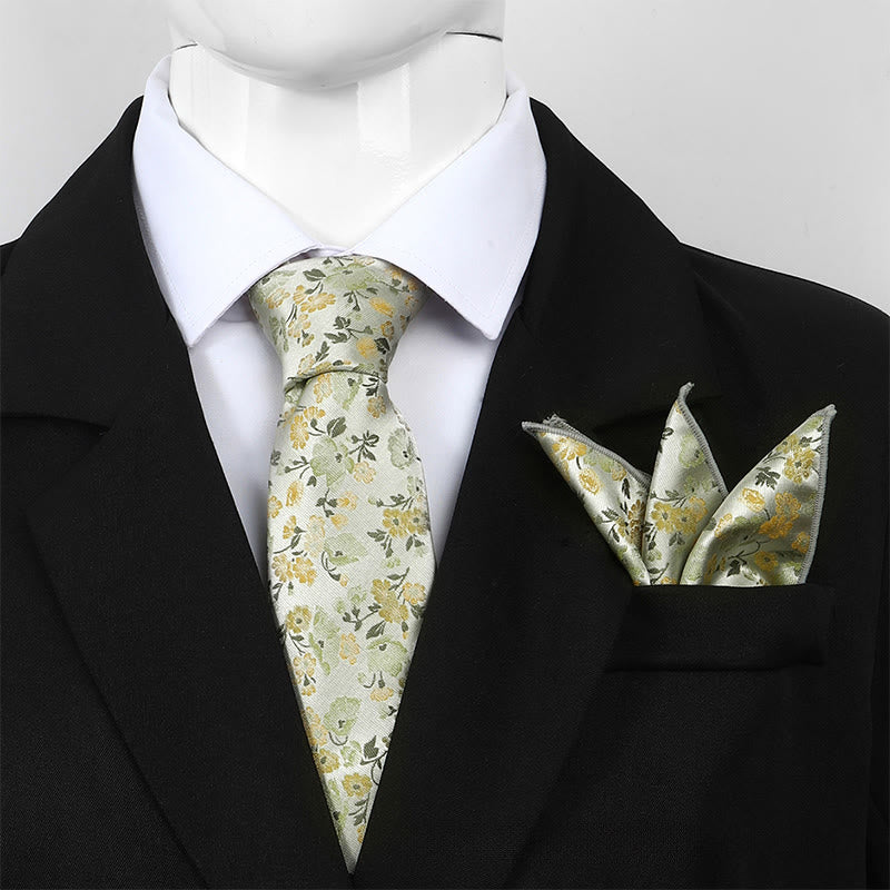 Herren-Set aus neutraler, floraler Jacquard-Krawatte und Einstecktuch - Grün - image 6