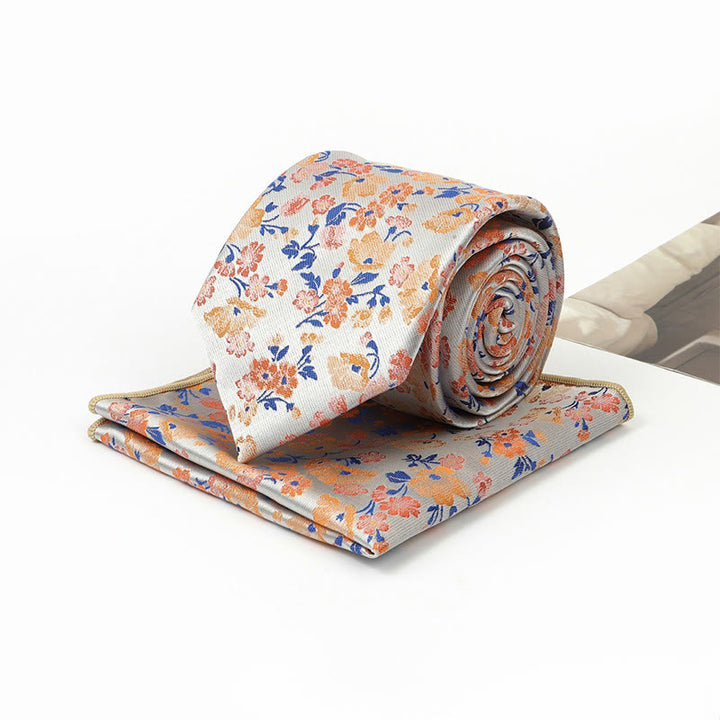 Herren-Set aus neutraler, floraler Jacquard-Krawatte und Einstecktuch - image 3