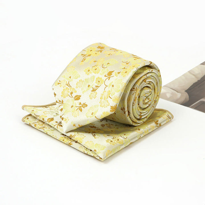 Herren-Set aus neutraler, floraler Jacquard-Krawatte und Einstecktuch - image 5