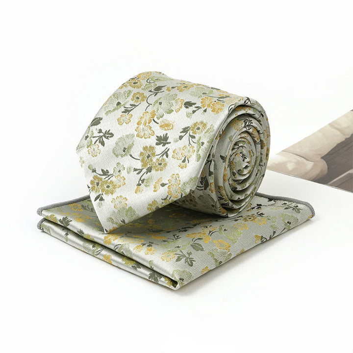 Herren-Set aus neutraler, floraler Jacquard-Krawatte und Einstecktuch - image 7
