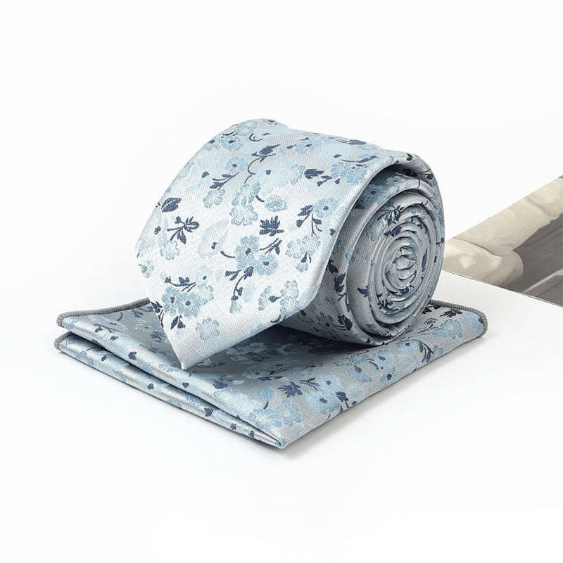 Herren-Set aus neutraler, floraler Jacquard-Krawatte und Einstecktuch - image 1