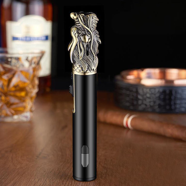 Dragon Head Relief Straight Flame Butanfeuerzeug - Bronze - image 4