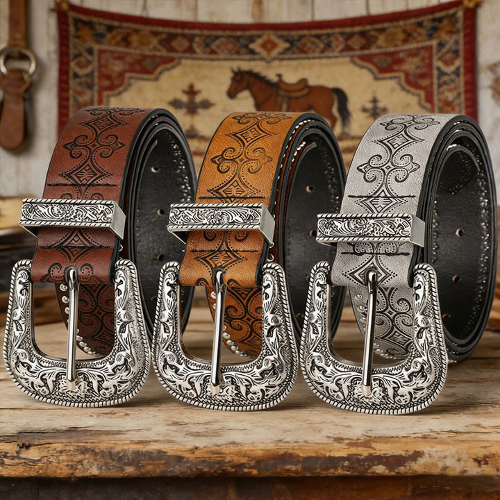 Ledergürtel mit Western-Muster und dekorativer Schnalle - image 3