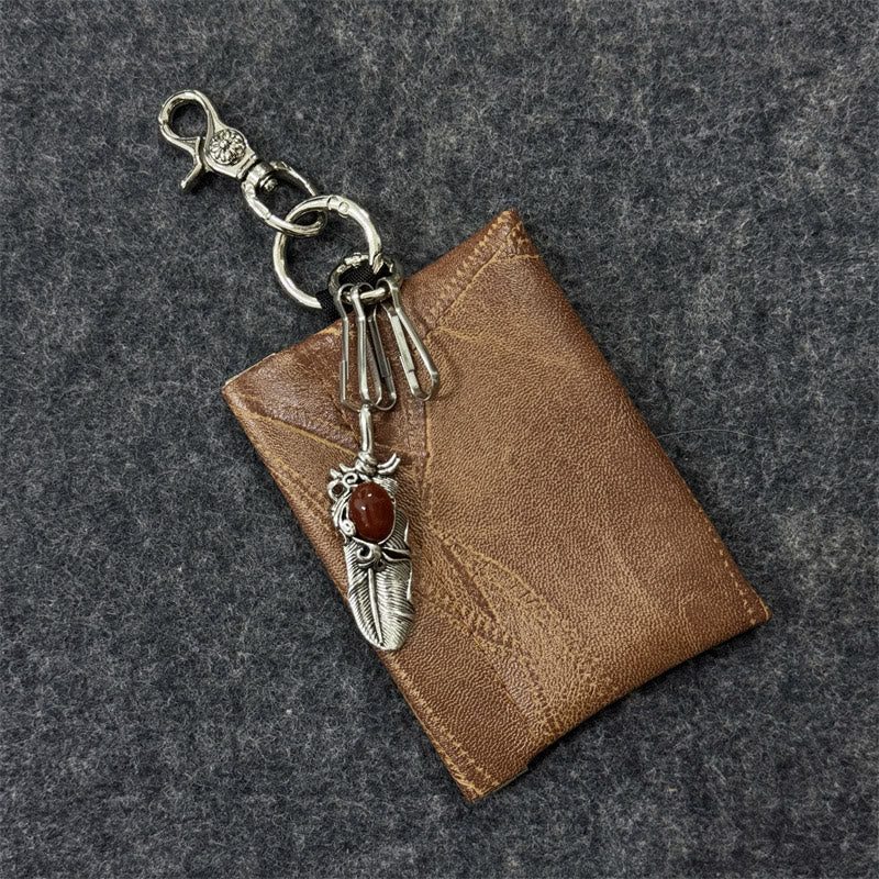 Vintage-Kettenanhänger, Leder-Kartenetui, Geldbörse - Braun - image 2