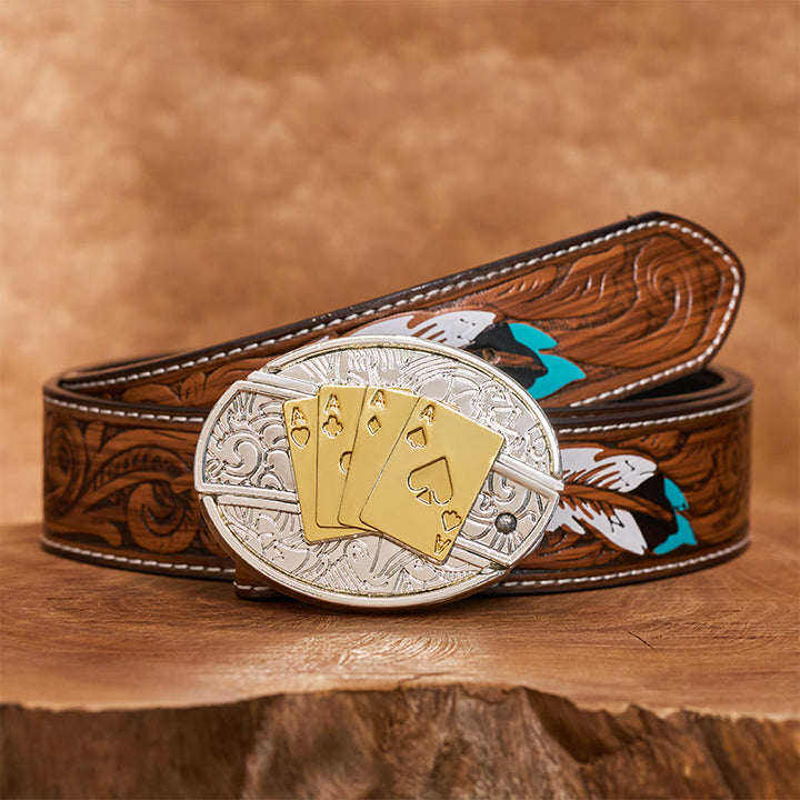 Herren DIY Gold & Silber Poker Verstecktes Klappmesser Schnalle Ledergürtel - Longhorn - Brauner Federgürtel - 40 - image 8