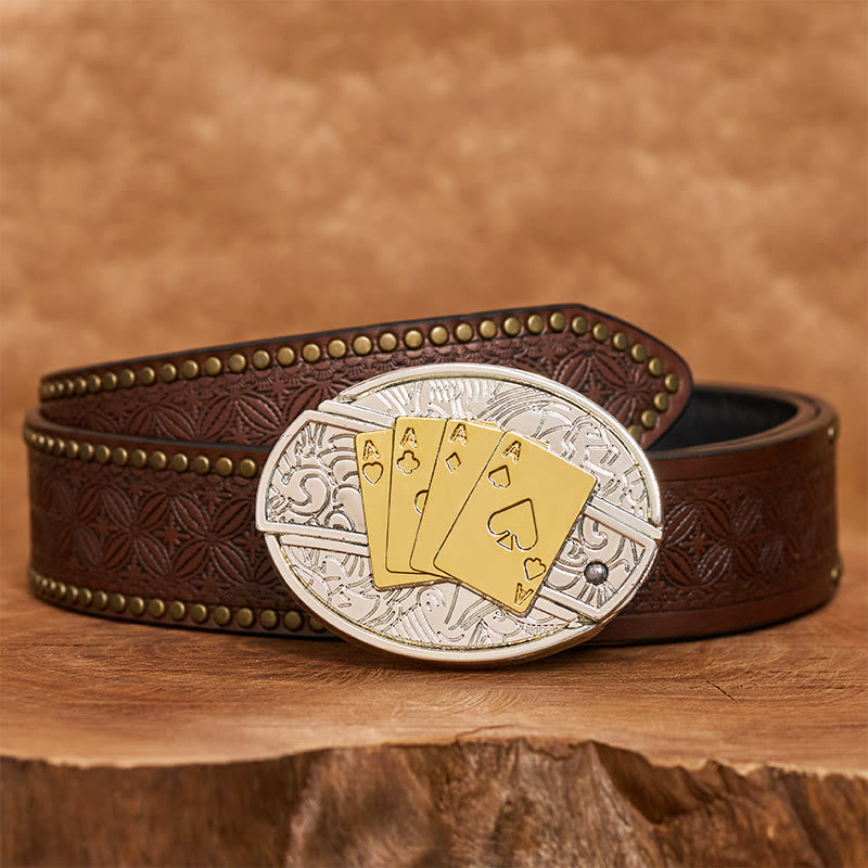 Herren DIY Gold & Silber Poker Verstecktes Klappmesser Schnalle Ledergürtel - Longhorn - Brauner Nietgürtel - 42 - image 6