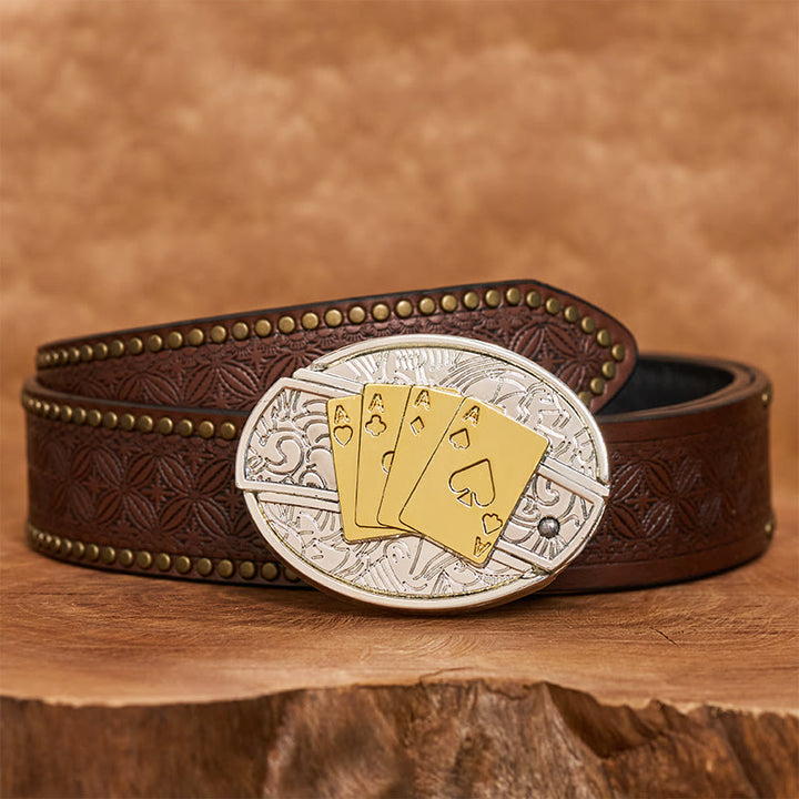 Herren DIY Gold & Silber Poker Verstecktes Klappmesser Schnalle Ledergürtel - Longhorn - Brauner Nietgürtel - 42 - image 6
