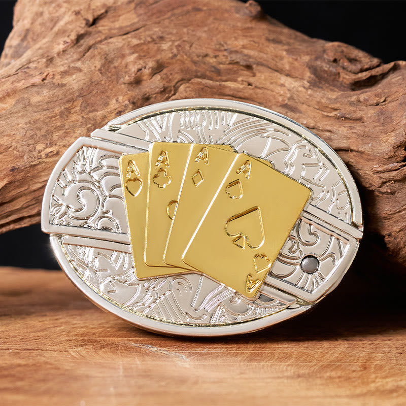 Herren DIY Gold & Silber Poker Verstecktes Klappmesser Schnalle Ledergürtel - Longhorn - Ohne Gürtel - Nicht im Lieferumfang enthalten: Gürtel - image 0