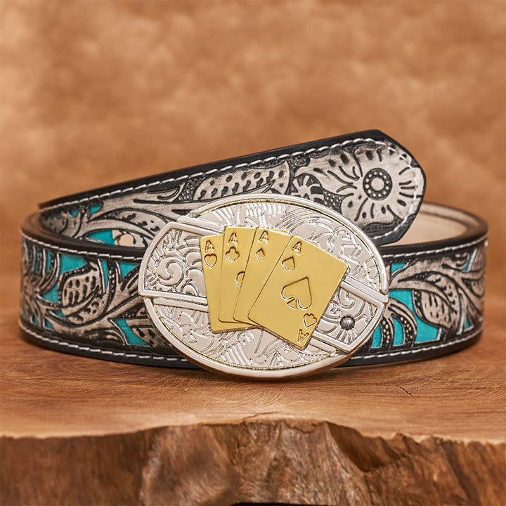 Herren DIY Gold & Silber Poker Verstecktes Klappmesser Schnalle Ledergürtel - Longhorn - Grauer Gürtel mit Blumenmuster - 42 - image 9