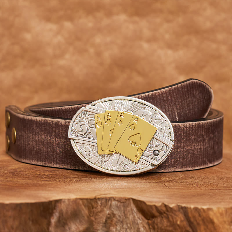 Herren DIY Gold & Silber Poker Verstecktes Klappmesser Schnalle Ledergürtel - Longhorn - Brauner, abgenutzter Gürtel - 42 - image 7