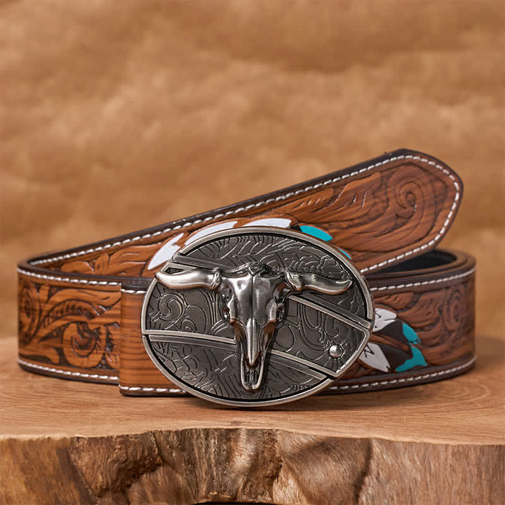Herren DIY Rodeo Bull Verstecktes Klappmesser Schnalle Ledergürtel - Longhorn - Brauner Federgürtel - 40 - image 7