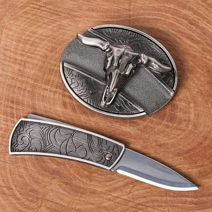 Herren DIY Rodeo Bull Verstecktes Klappmesser Schnalle Ledergürtel - image 1