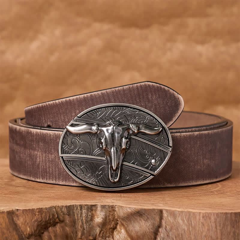 Herren DIY Rodeo Bull Verstecktes Klappmesser Schnalle Ledergürtel - Longhorn - Brauner, abgenutzter Gürtel - 42 - image 5