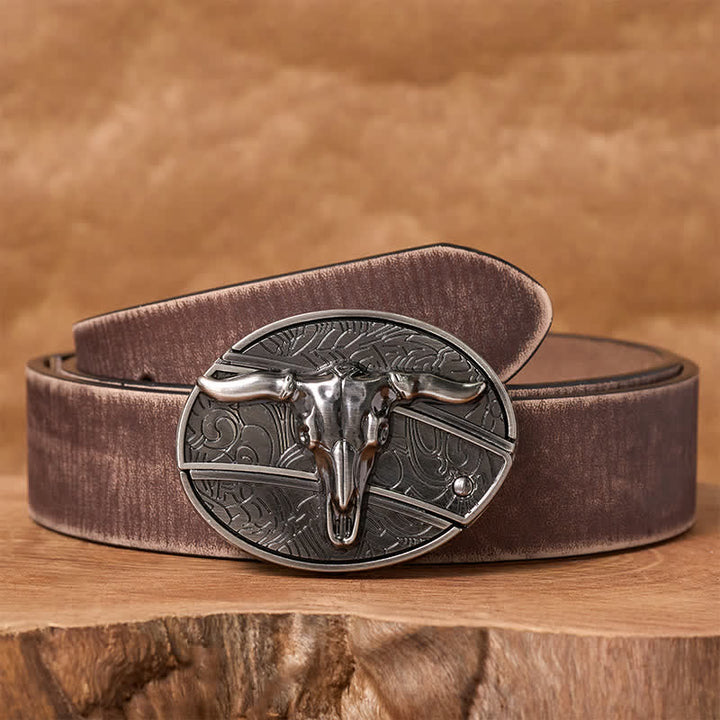 Herren DIY Rodeo Bull Verstecktes Klappmesser Schnalle Ledergürtel - Longhorn - Brauner, abgenutzter Gürtel - 42 - image 5