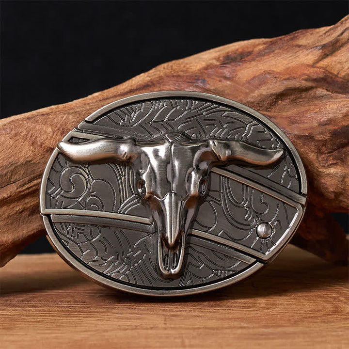 Herren DIY Rodeo Bull Verstecktes Klappmesser Schnalle Ledergürtel - Longhorn - Ohne Gürtel - Nicht im Lieferumfang enthalten: Gürtel - image 0