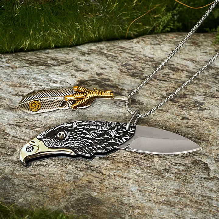 Adler- und Krallenfeder-Mini-Werkzeug-Klappmesser-Halskette - image 6