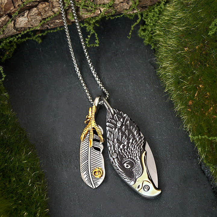 Adler- und Krallenfeder-Mini-Werkzeug-Klappmesser-Halskette - image 2