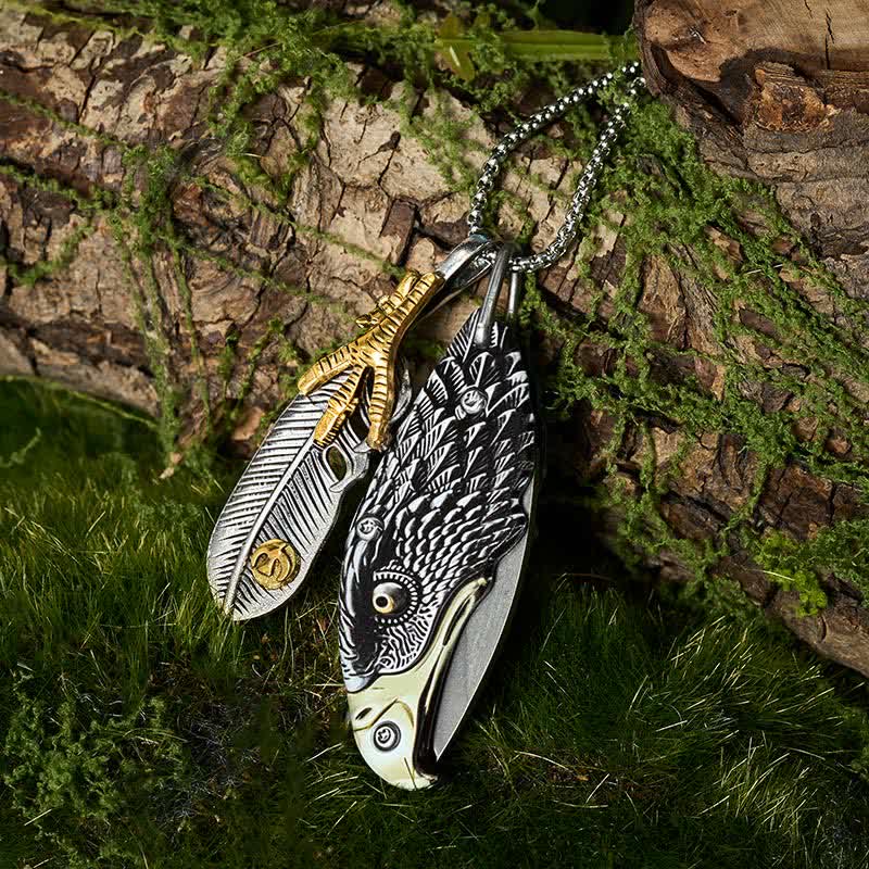 Adler- und Krallenfeder-Mini-Werkzeug-Klappmesser-Halskette - image 5