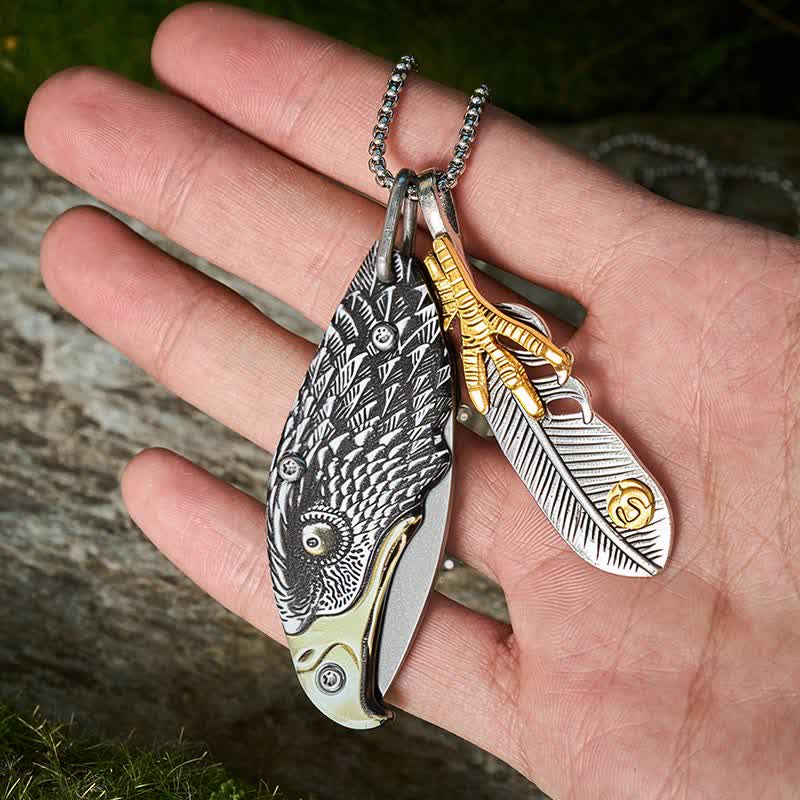 Adler- und Krallenfeder-Mini-Werkzeug-Klappmesser-Halskette - image 1