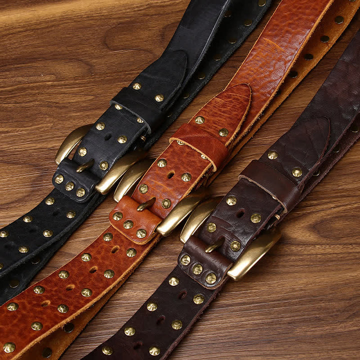 Vintage-Ledergürtel mit Messingnieten und Nieten - image 1