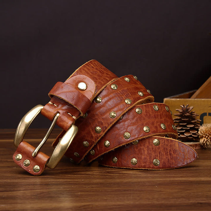 Vintage-Ledergürtel mit Messingnieten und Nieten - image 3