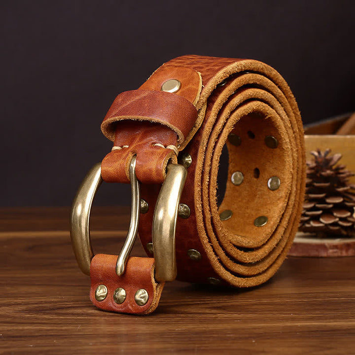 Vintage-Ledergürtel mit Messingnieten und Nieten - Orange - 44 - image 0