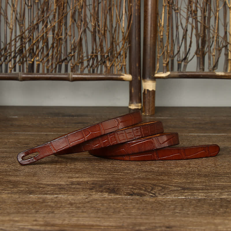 Damen-Knotengürtel aus handgeknüpftem Leder mit Krokodilprägung - image 5