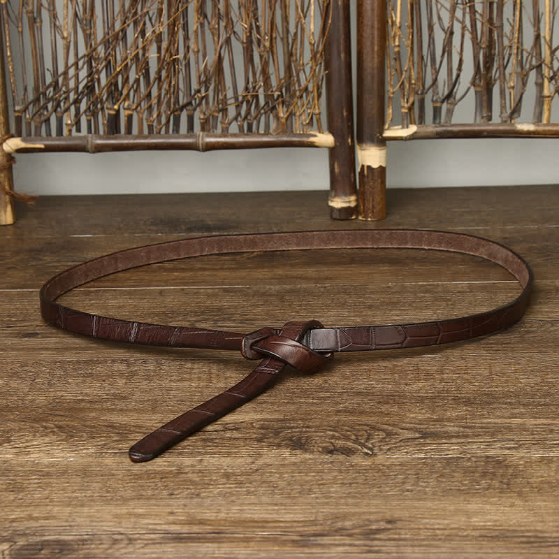 Damen-Knotengürtel aus handgeknüpftem Leder mit Krokodilprägung - Kaffee - 47,2 Zoll (120 cm) - image 0