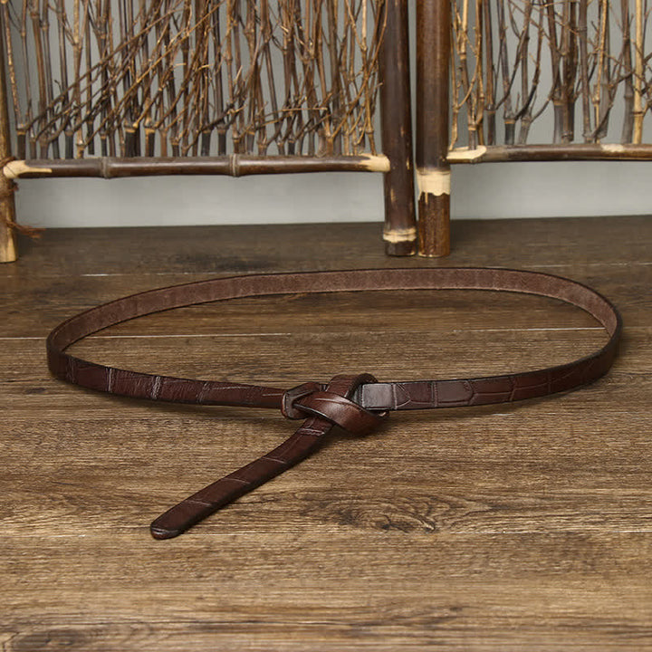 Damen-Knotengürtel aus handgeknüpftem Leder mit Krokodilprägung - Kaffee - 47,2 Zoll (120 cm) - image 0