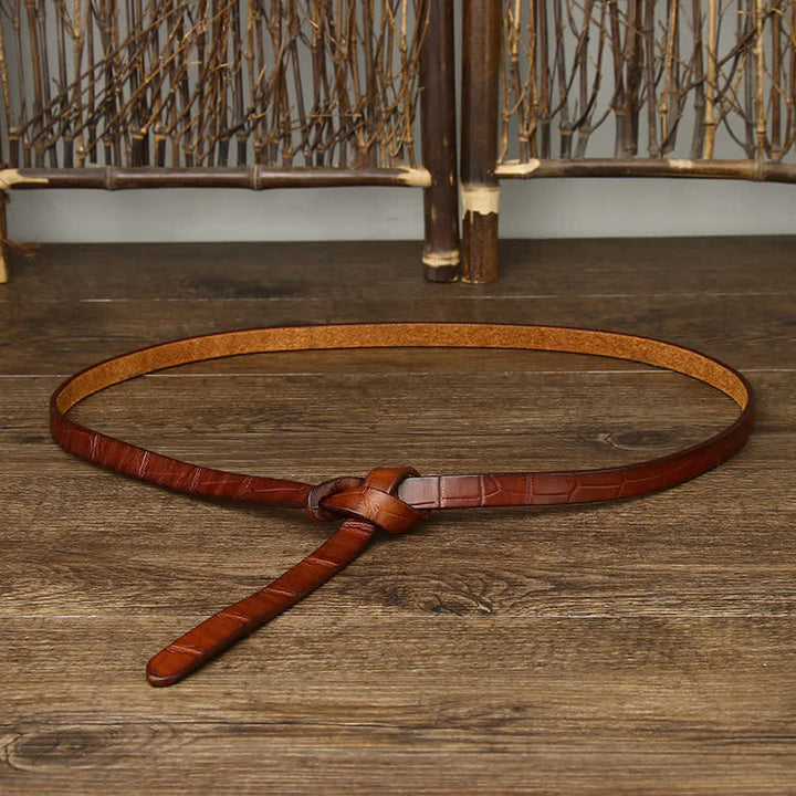 Damen-Knotengürtel aus handgeknüpftem Leder mit Krokodilprägung - Braun - 47,2 Zoll (120 cm) - image 4