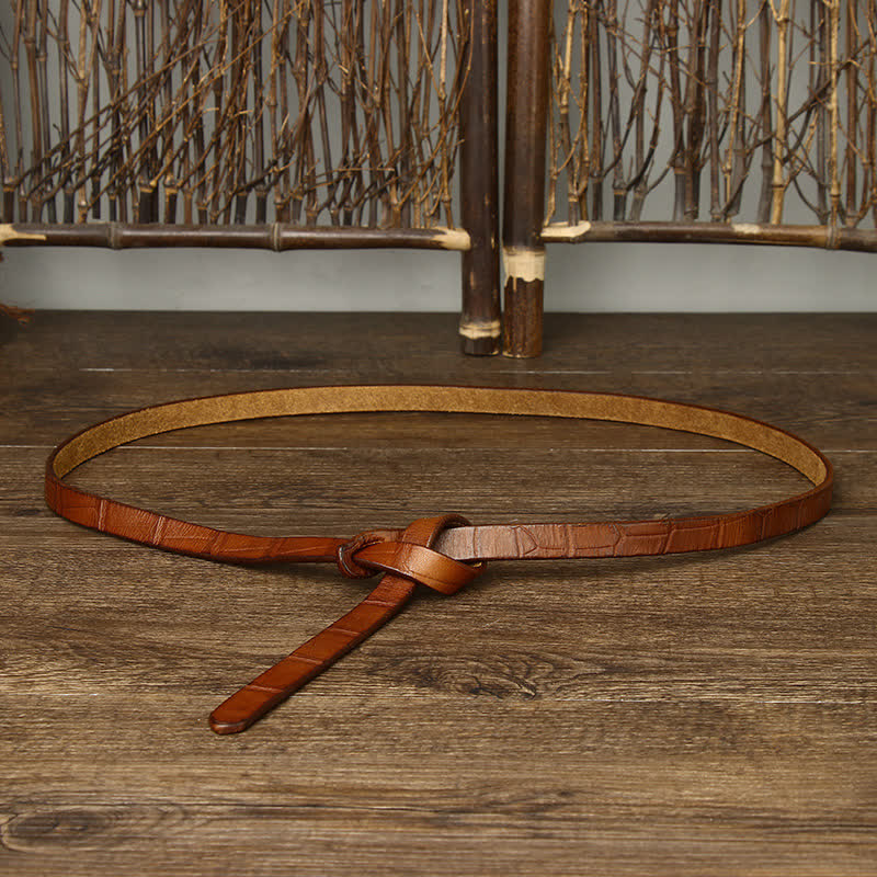 Damen-Knotengürtel aus handgeknüpftem Leder mit Krokodilprägung - Orange - 47,2 Zoll (120 cm) - image 6