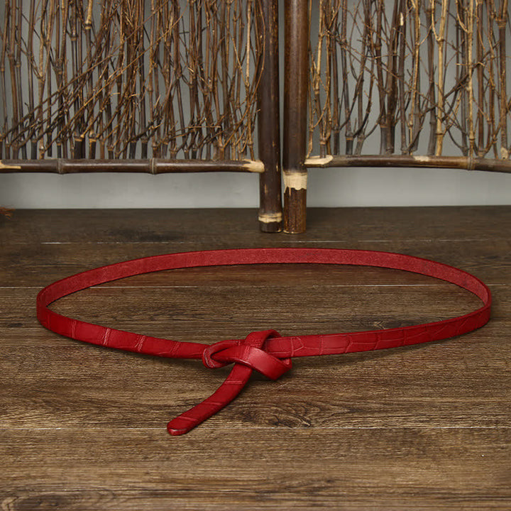 Damen-Knotengürtel aus handgeknüpftem Leder mit Krokodilprägung - Rot - 47,2 Zoll (120 cm) - image 8