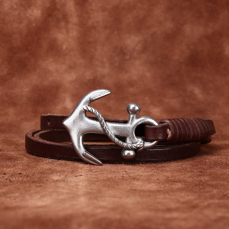 Schmaler Ledergürtel mit nautischem Anker-Vintage-Motiv und Schnalle für Damen - image 6