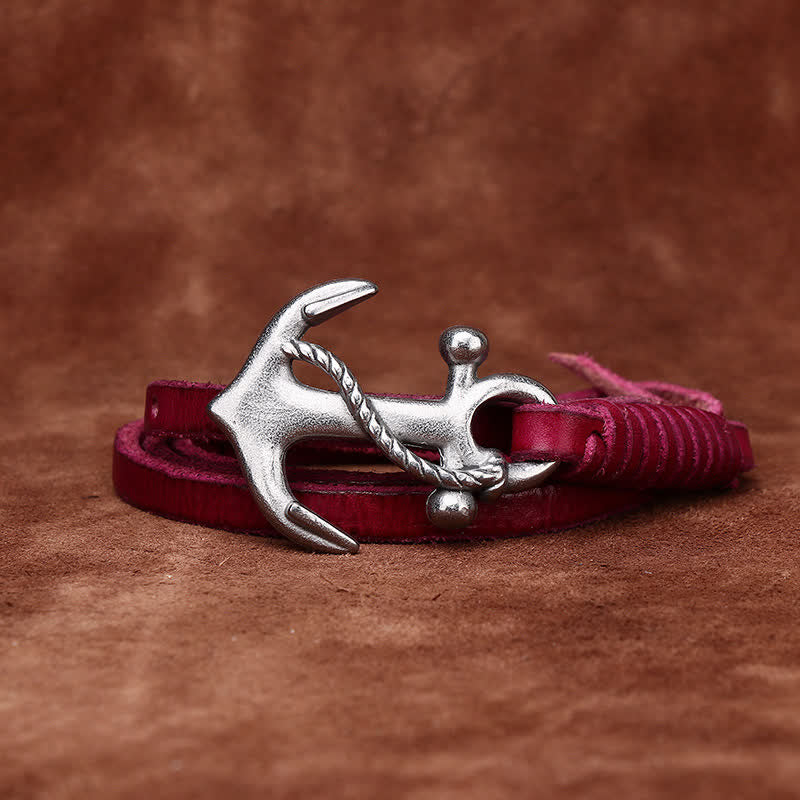 Schmaler Ledergürtel mit nautischem Anker-Vintage-Motiv und Schnalle für Damen - image 12