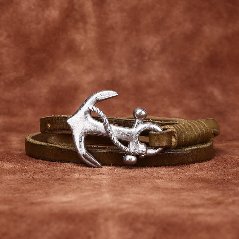 Schmaler Ledergürtel mit nautischem Anker-Vintage-Motiv und Schnalle für Damen - image 21