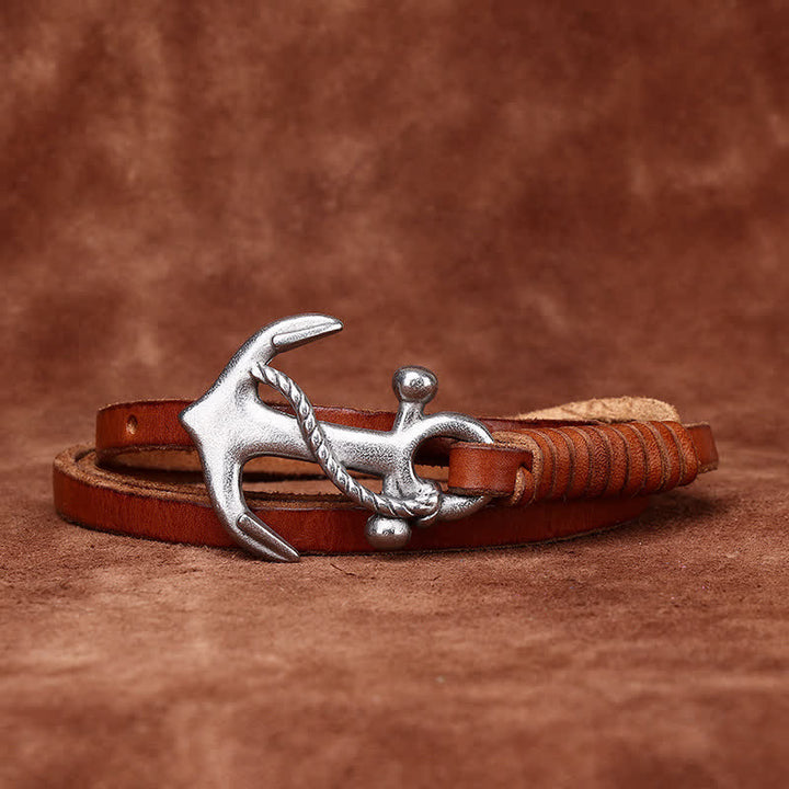 Schmaler Ledergürtel mit nautischem Anker-Vintage-Motiv und Schnalle für Damen - image 3