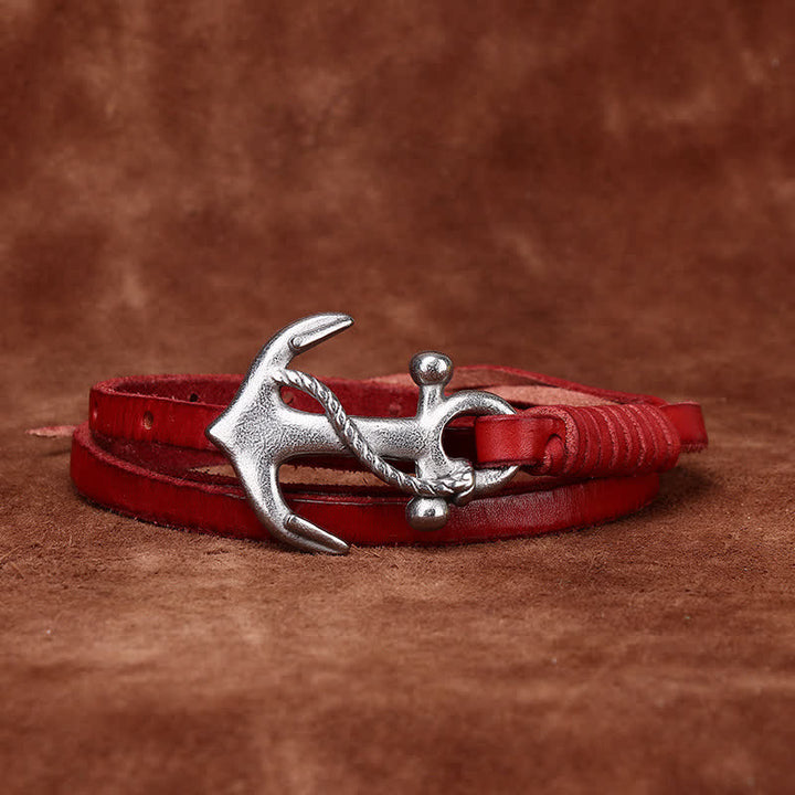 Schmaler Ledergürtel mit nautischem Anker-Vintage-Motiv und Schnalle für Damen - image 15