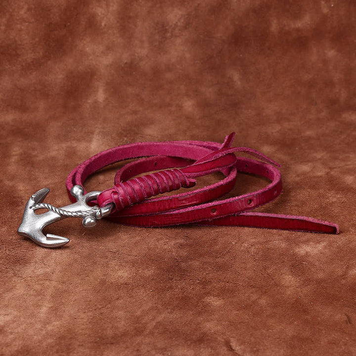 Schmaler Ledergürtel mit nautischem Anker-Vintage-Motiv und Schnalle für Damen - Rotbraun - 40 - image 11