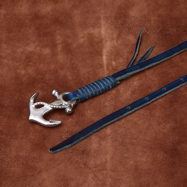 Schmaler Ledergürtel mit nautischem Anker-Vintage-Motiv und Schnalle für Damen - image 19