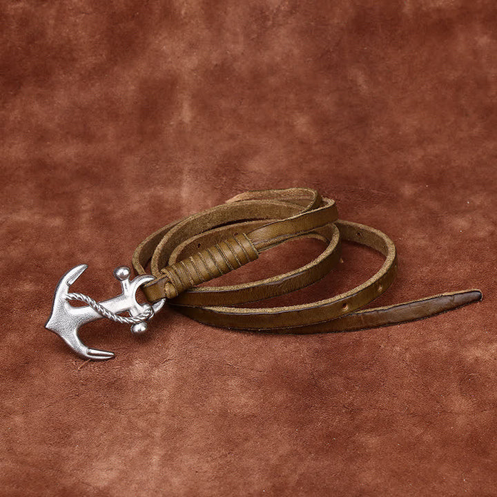 Schmaler Ledergürtel mit nautischem Anker-Vintage-Motiv und Schnalle für Damen - Hellgrün - 40 - image 20