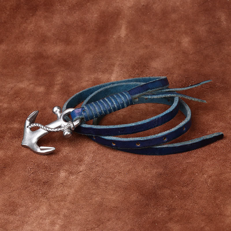 Schmaler Ledergürtel mit nautischem Anker-Vintage-Motiv und Schnalle für Damen - Blau - 40 - image 17