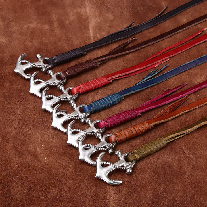 Schmaler Ledergürtel mit nautischem Anker-Vintage-Motiv und Schnalle für Damen - image 1