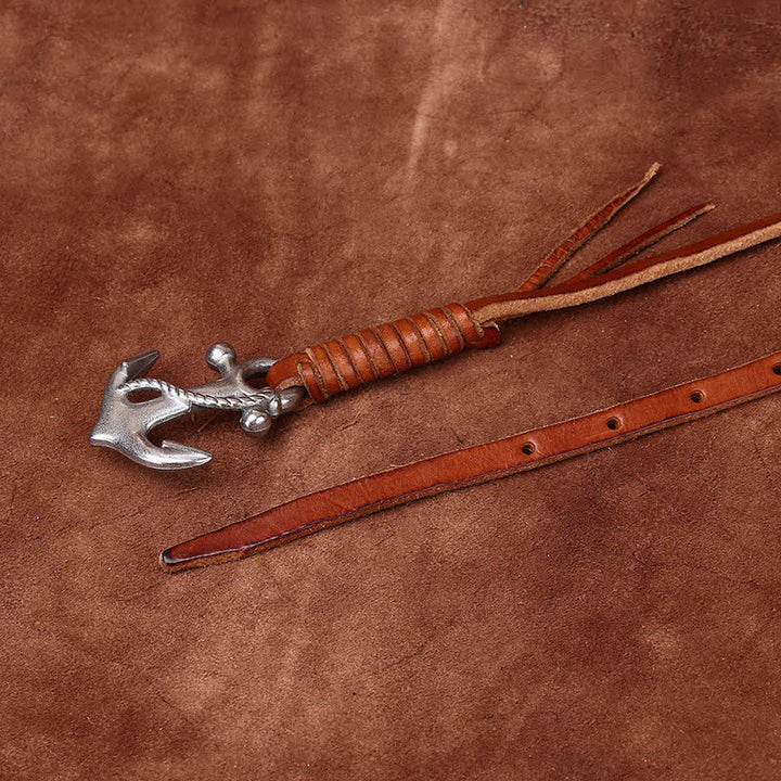 Schmaler Ledergürtel mit nautischem Anker-Vintage-Motiv und Schnalle für Damen - image 4