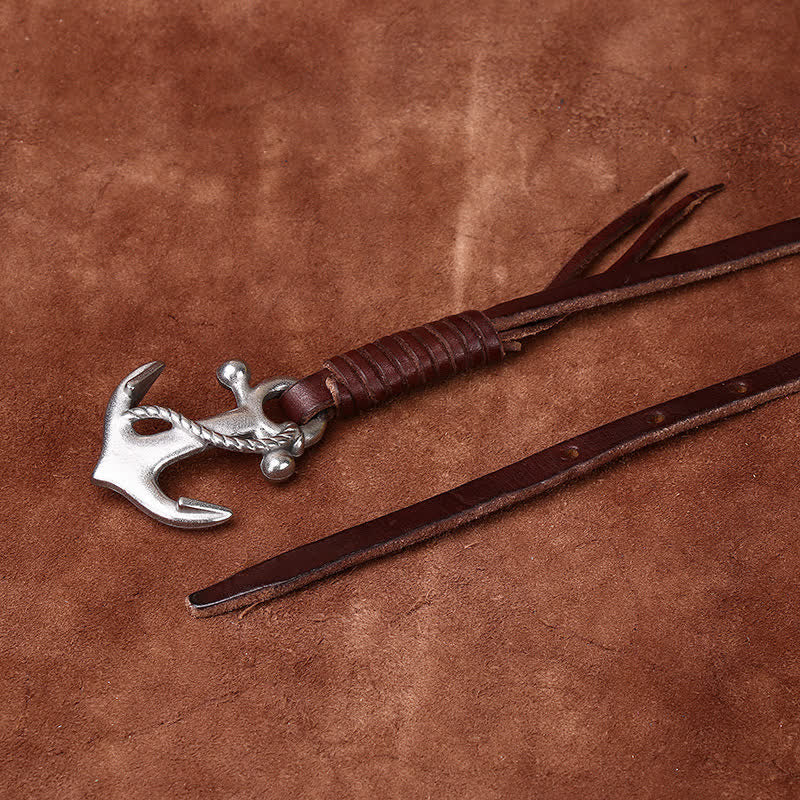 Schmaler Ledergürtel mit nautischem Anker-Vintage-Motiv und Schnalle für Damen - image 7