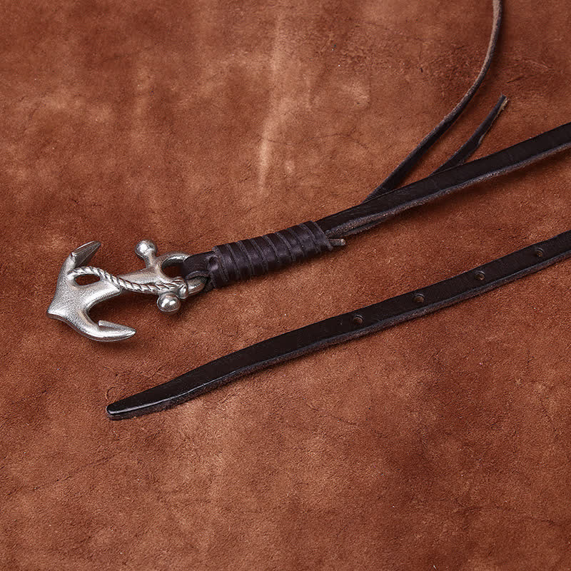 Schmaler Ledergürtel mit nautischem Anker-Vintage-Motiv und Schnalle für Damen - image 10