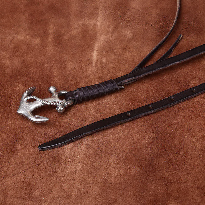 Schmaler Ledergürtel mit nautischem Anker-Vintage-Motiv und Schnalle für Damen - image 10