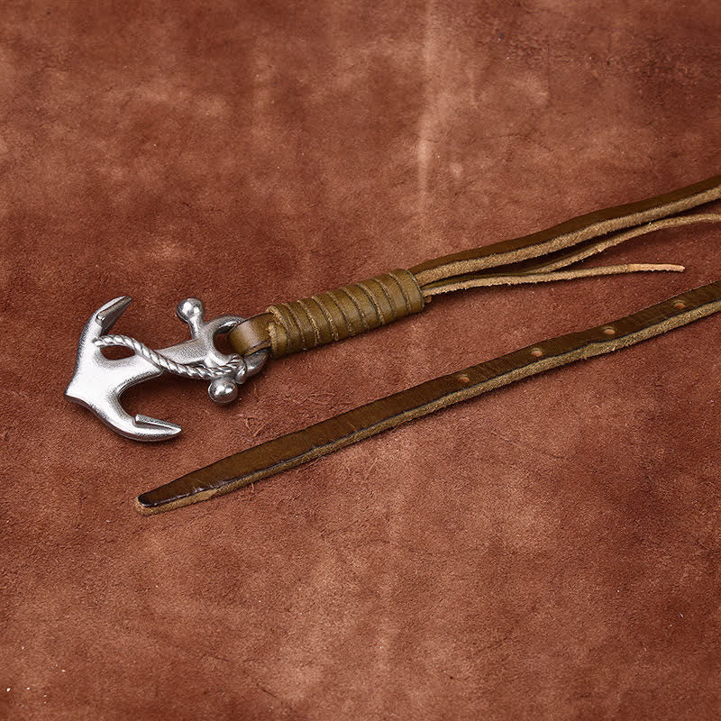 Schmaler Ledergürtel mit nautischem Anker-Vintage-Motiv und Schnalle für Damen - image 22