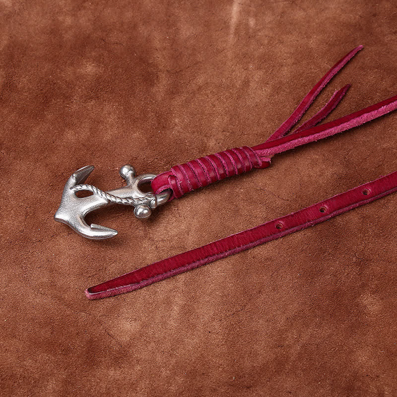 Schmaler Ledergürtel mit nautischem Anker-Vintage-Motiv und Schnalle für Damen - image 13