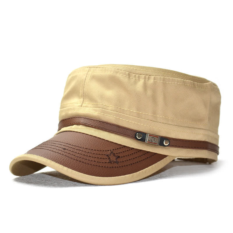 Lederakzente im Militärstil und Sternenstickerei, flacher Hut - Khaki - M (22"-22 7/8") - image 10